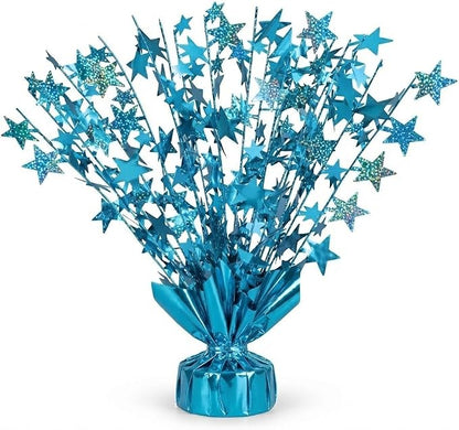 PMU Bursting Star Metallic Foil Spray Centerpiece-Baby Blue Prismatic Balloon by PMU