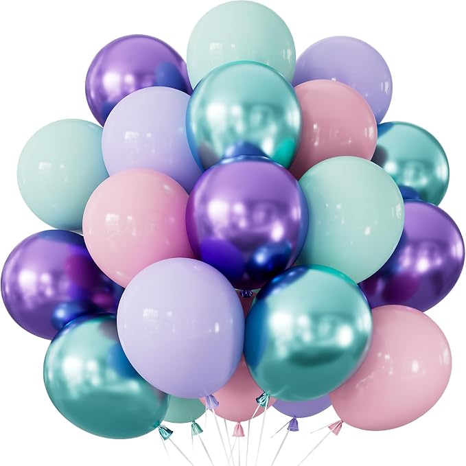 Mermaid Balloons, Glitter Metallic Purple Green Light Teal Balloon by Adeyoo