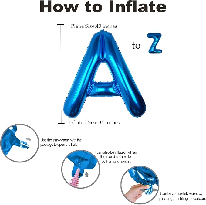 40 Inch Blue Letter A Balloon Big Foil Helium Letter Balloons A-Z | Giant Large - Image 4