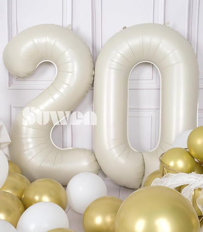 SUWEN 40 Inch Cream White Large 20 Number Balloons Big Foil Helium Number - Image 4