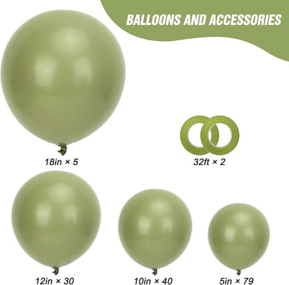 RUBFAC Sage Green Balloons Different Size Green Balloon Arch 154pcs | Olive - Image 2
