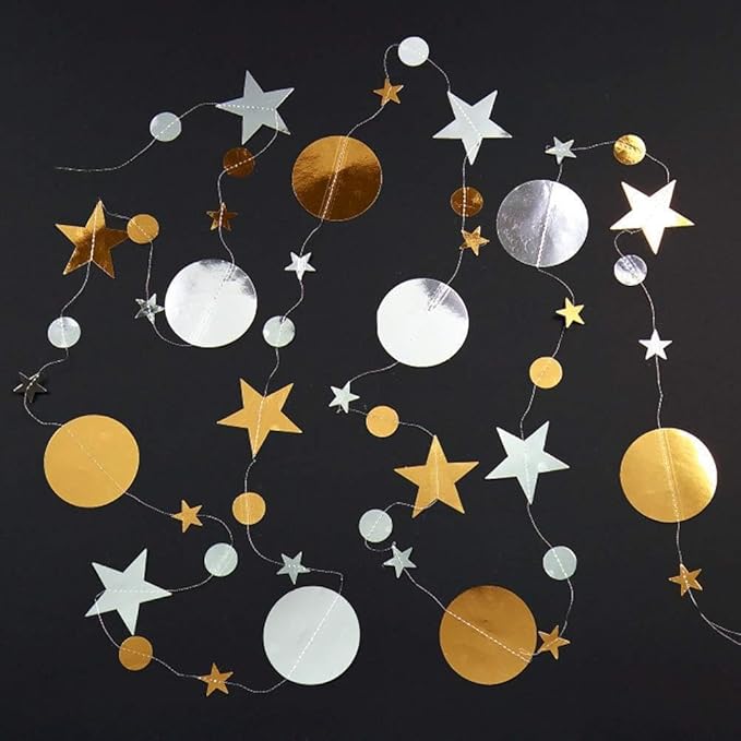 Gold Silver Party Star Circle Dot Decoration Gold Silver Hanging Garland - Image 7