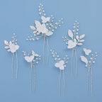 Flower Bridal Hair Pins Pearl Bride Wedding Hair Pieces Leaf U Shaped Hair Accessories Headpiece for Wedding Brides Women Girls（6 PCS） (Silver/Beads White Flower)