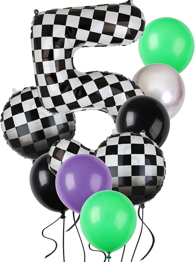 Monster Truck Birthday Party Theme 40 Inch Checkered Number Balloon 5 21Pcs | by GGDE