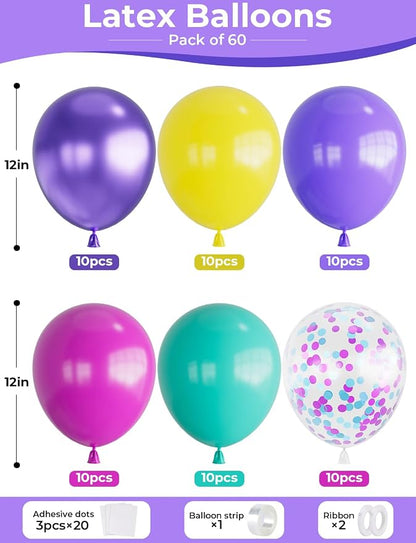 Pink Blue Purple Balloons, Hot Pink Purple Teal Yellow Balloons | 60 Pcs 12 - Image 5