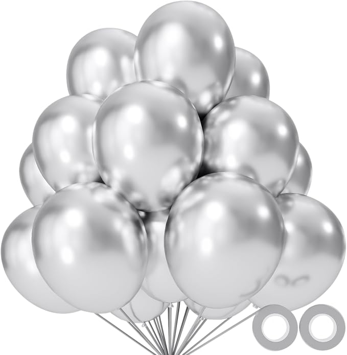 110pcs Metallic silver Balloons, Metallic silver Latex Balloons 12 inch by KUULBELAballoons