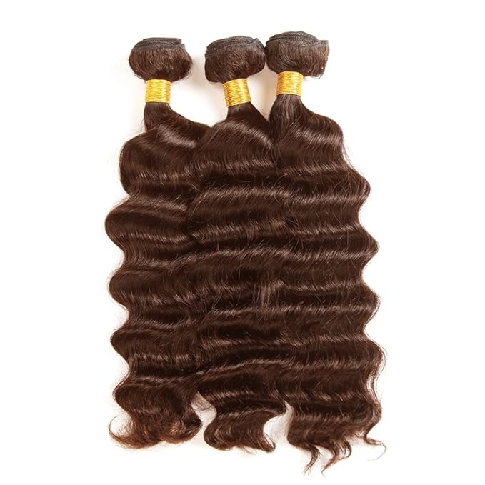 Brown Deep Wave Bundles Color 4 Human Hair Bundle Mixed Length 3 Bundles 20 22 24 Inch Double Weft Chocolate Brown Deep Wave Bundle Hair Weave