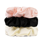 Suncdelv Silk,100% Silk Scrunchies for Hair,22 Momme Hair Ties for Anti-Crease & Breakage,Natural Women Hair Accessories，Fashion Hairbands 3PCS（White,Black,Pink）