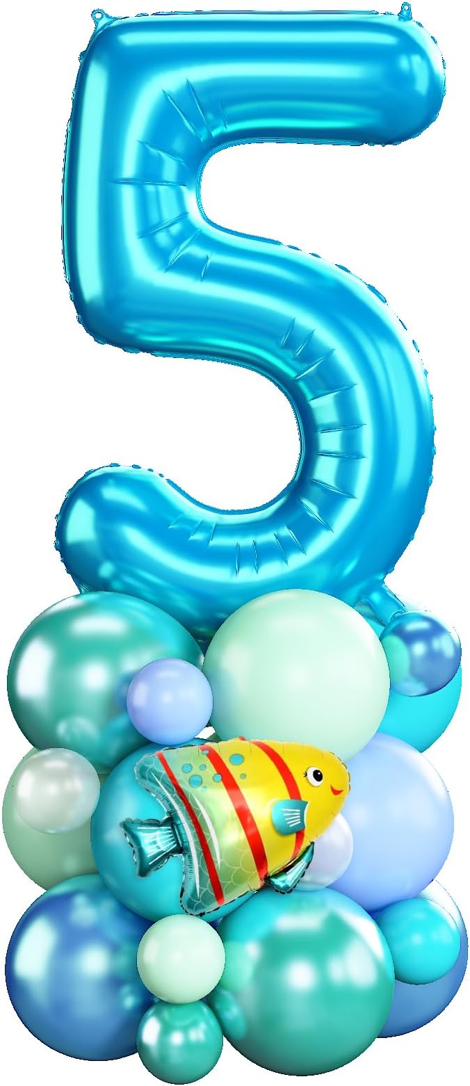 40 Inch Number 5 Balloon Blue Ocean Under the Sea Number Five Foil Balloons by Domgoge