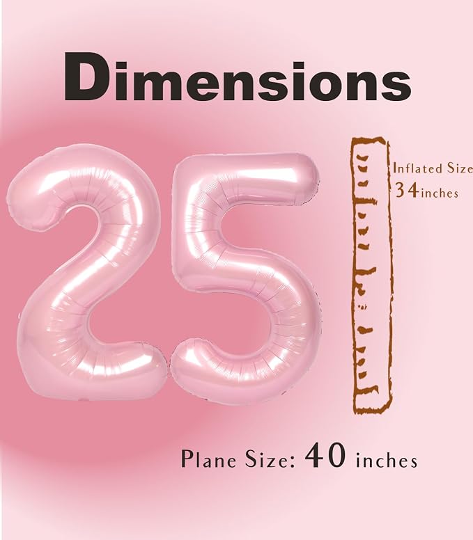 SUWEN 40 Inch Large Pink 25 Balloon Numbers Big Foil Helium Number Balloons 0-9 - Image 5