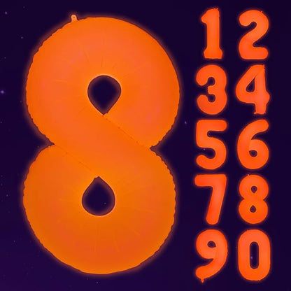 Mega-L Glow in The Dark Party Supplies, 40 Inch Orange Number 8 Balloon | Glow by Mega-Loopolis