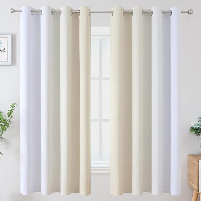 Beige and Grayish White Blackout Curtains & Drapes - Image 2