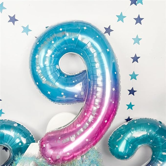 Mermaid Starry Number 9 Balloons, 40 Inch Large Purple Blue Pink Foil Number - Image 3