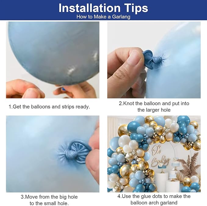Dusty Blue Balloons Garland Kit, Fog Sand White Gold, Party Decor | Royal - Image 3