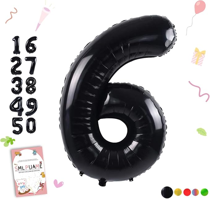 40 inch Number Balloon 0-9 Black Large Number 6 Balloons, Digital Balloons by Smlpuame