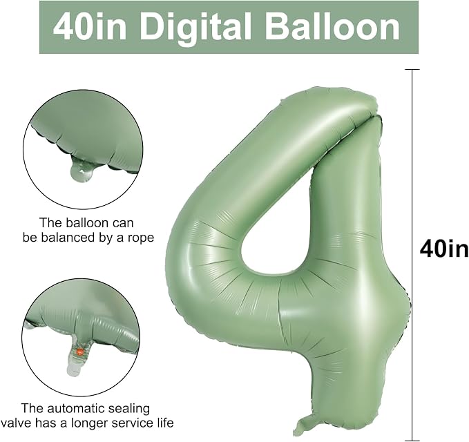 TONIFUL 40 Inch Sage Green Large Number 4 Balloon - Image 2
