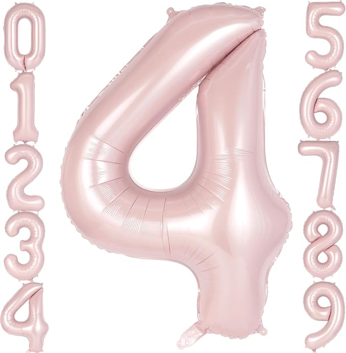Light Pink Number 4 Balloon, 40 Inch Giant Mylar Number Balloons, Large Foil by AIQINHU