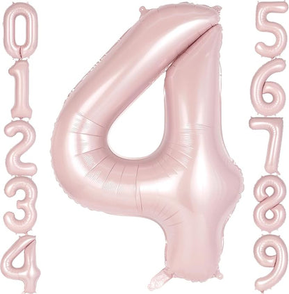 Light Pink Number 4 Balloon, 40 Inch Giant Mylar Number Balloons, Large Foil by AIQINHU