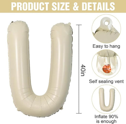 Cream U Letter Balloons, 40 Inch Letter U Balloon Beige, Helium Custom Letter - Image 2