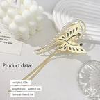Gold Butterfly Hair Claw Clips Pearl Chain Tassel Rhinestone Butterfly Flower Hair Clips Tassel Nonslip Clamps Hair Accessories for Women and girl.Claw Clips for Thick hair
