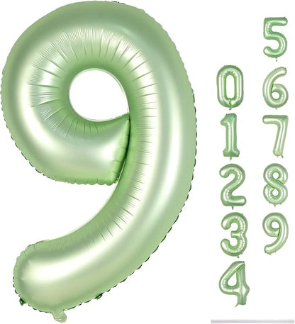 40'' Sage Green Number 9 Balloon, Self Inflating Foil Number Balloons Set 0-9 - Image 9