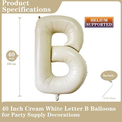 Cream White Letter B Balloons, 40 Inch Giant Letter Balloons B Foil Mylar - Image 2