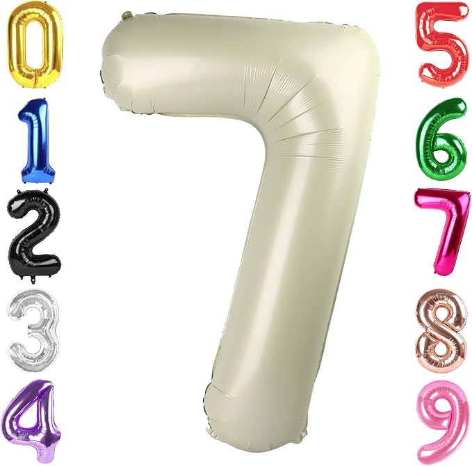 40 Inch Cream Number 7 Balloon Birthday Party Decorations by Hadoife