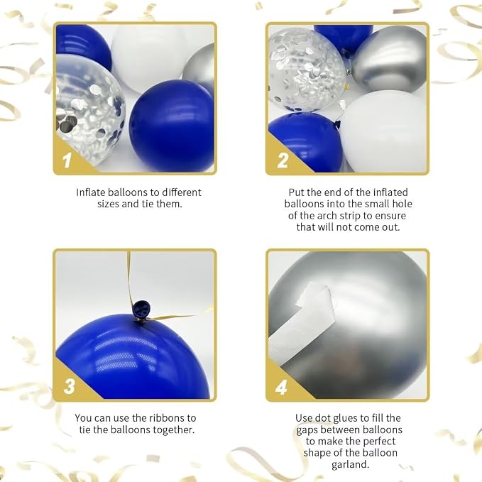 141pcs Royal Blue and Silver Balloons Garland Arch Kit Confetti Balloon | Blue - Image 3