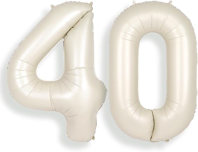 SUWEN 40 Inch Large Cream White 40 Balloon Numbers Big Foil Helium Number by SUWEN