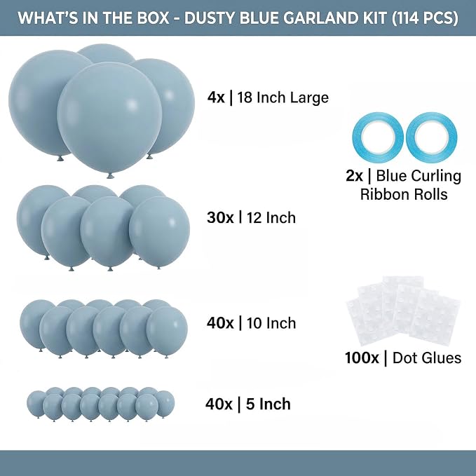114pcs Dusty Blue Balloons Different Sizes, 18 12 10 5 inch Blue Balloons | - Image 2