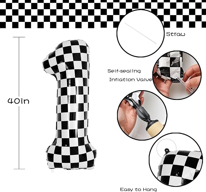40 Inch Checkered Number Balloon - Image 2