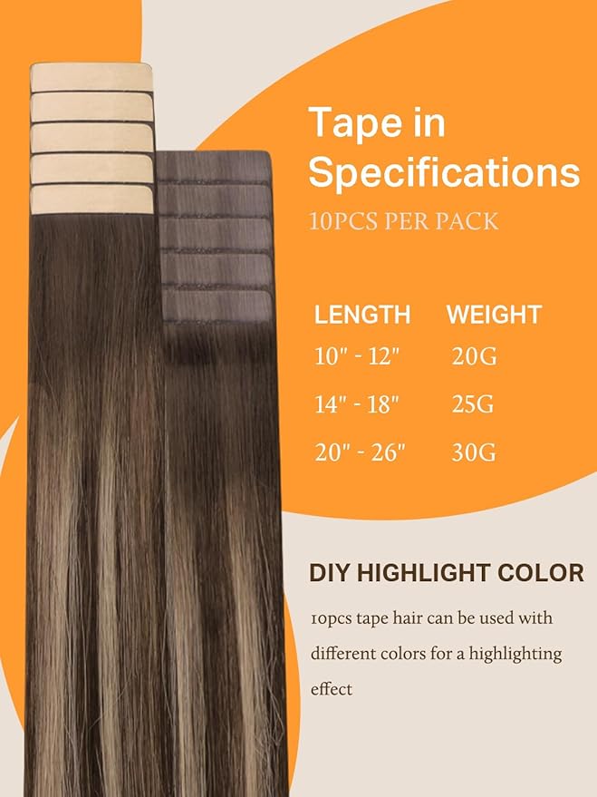 DOORES Hair Extensions Real Human Hair, Chocolate Brown to Honey Blonde, 12 Inch, 20g, 10pcs, Tape-In, Straight, Remy Hair Extensions