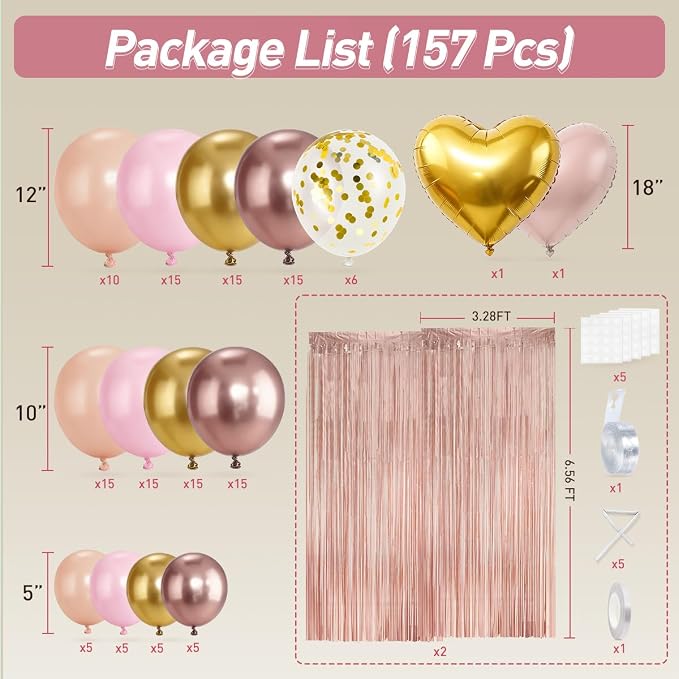 157PCS Rose Gold Balloon Garland Arch Kit - Image 2