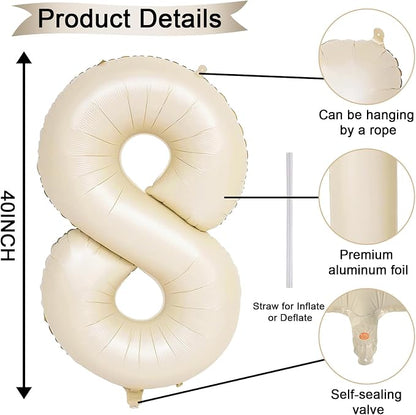 40 Inch Balloon Number 8 Beige, Large Foil Cream Number 8 Balloons Set 0-9 - Image 2