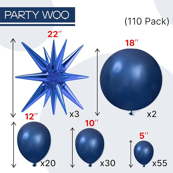 PartyWoo Navy Blue Star Spike Balloon Arch Kit 110pcs Different Sizes | 18 12 - Image 4
