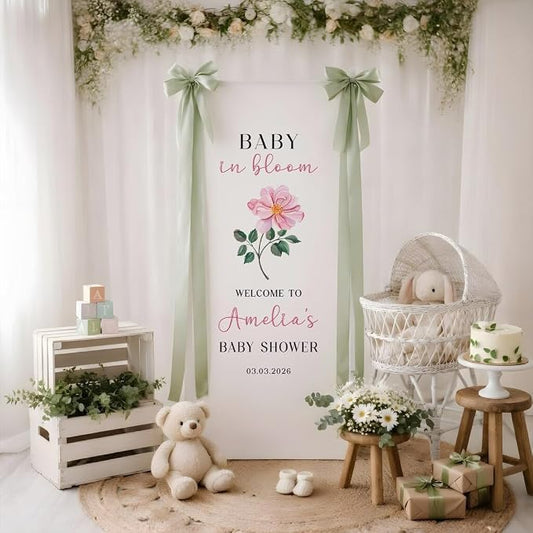 Baby Shower Welcome Fabric Banner, Baby in Bloom Floral Decor by Custom