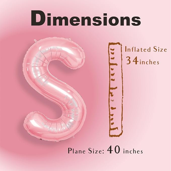 SUWEN 40 Inch Pink Large S Letter Balloons Big Foil Helium A-Z | Jumbo Mylar - Image 2