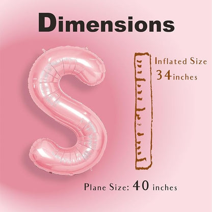 SUWEN 40 Inch Pink Large S Letter Balloons Big Foil Helium A-Z | Jumbo Mylar - Image 2