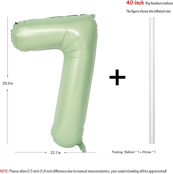 40" Olive green Number Balloon Helium Foil Mylar Balloon Birthday Digital 7 | - Image 2