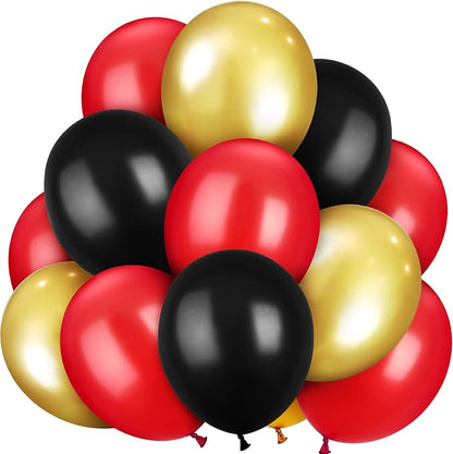 TecUnite 100 Pcs Red Black Gold Latex Balloons 5 Inch Colorful Round Balloons by TecUnite