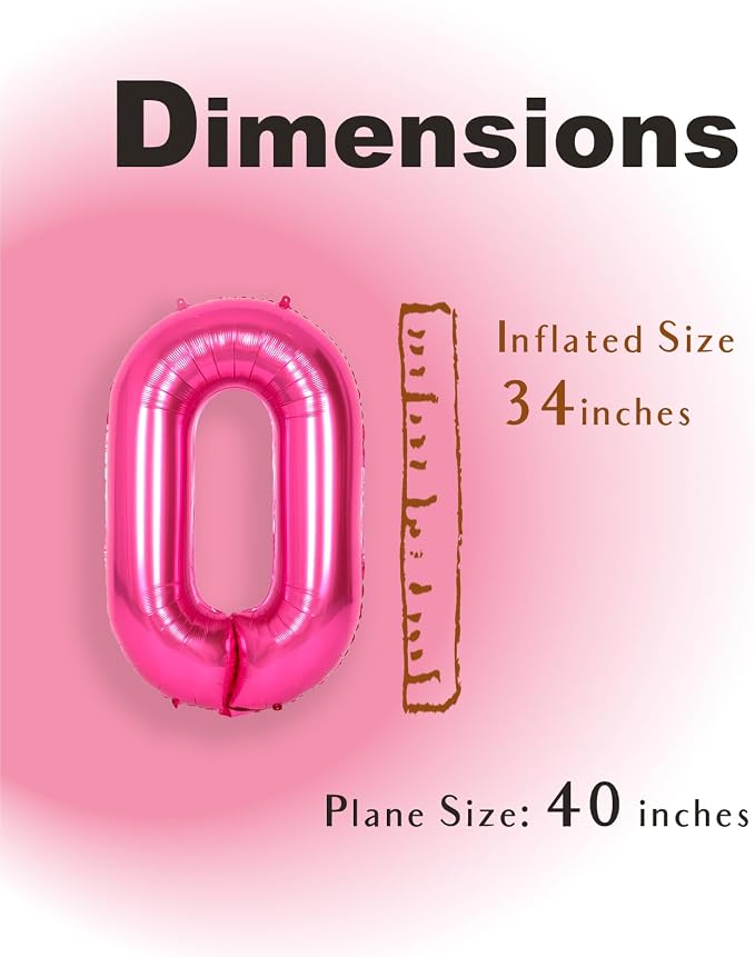 SUWEN 40 Inch Hot Pink Large 0 Balloon Numbers Big Foil Helium Number Balloons - Image 4