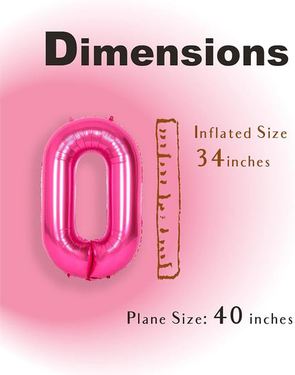 SUWEN 40 Inch Hot Pink Large 0 Balloon Numbers Big Foil Helium Number Balloons - Image 4