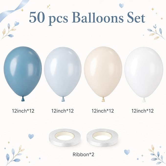 Dusty Blue White Balloons - Image 3