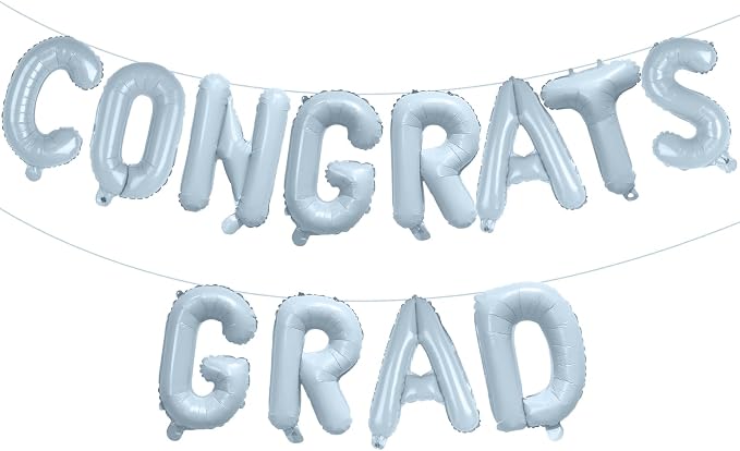 16 Inch Pastel Blue Congrats Grad Banner Balloons, Pastel Blue Congrats Grad by KALOR