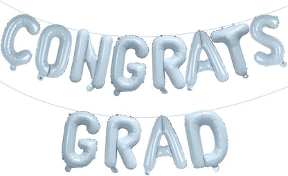16 Inch Pastel Blue Congrats Grad Banner Balloons, Pastel Blue Congrats Grad by KALOR
