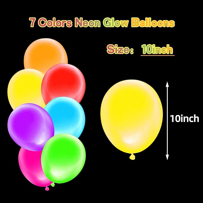 Voircoloria 105pcs UV Neon Black Light Party Latex Balloons, 10inch | Glow in - Image 2