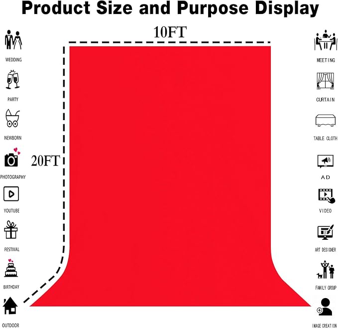 Red Photography Backdrop for Photoshoot, Fabric 10x20ft | Polyester Studio - Image 3