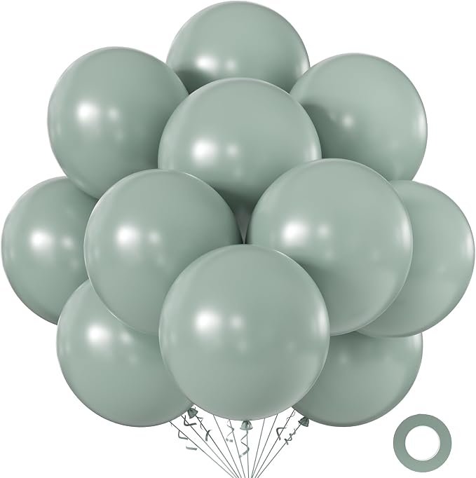 Pale Sage Green Balloons 18 Inch 24 Pack Matte Helium Latex Round Balloons by KALOR