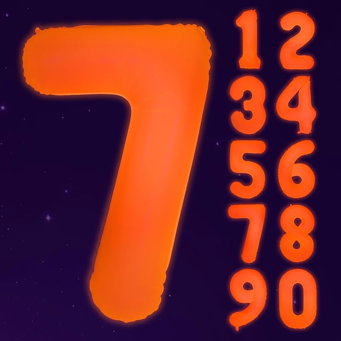 Mega-L Glow in The Dark Party Supplies, 40 Inch Orange Number 7 Balloon | Glow by Mega-Loopolis