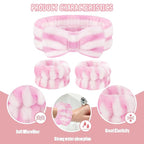 Face Wash Headband and Wristband Set - Microfiber Wristbands with Holder for Face Washing, Spa, Absorbent Wrist Scrunchies